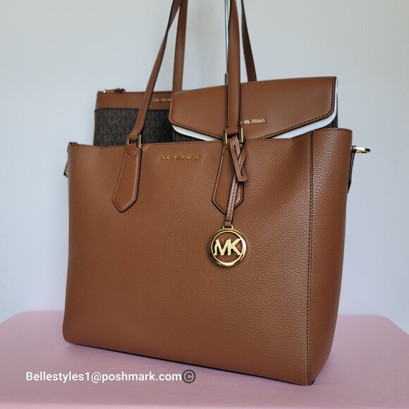 MICHAEL KORS Kimberly Embossed (PU) Large 3-in-1 Tote SET- Brown/Luggage 🎈$198. - Picture 5 of 16